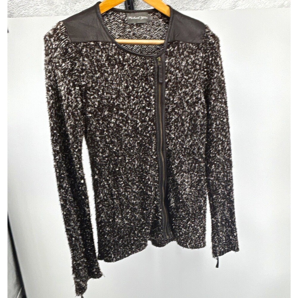 Michael Stars Black/White Marled Knit Full Zip Moto  Sweater ST538 brand size 1